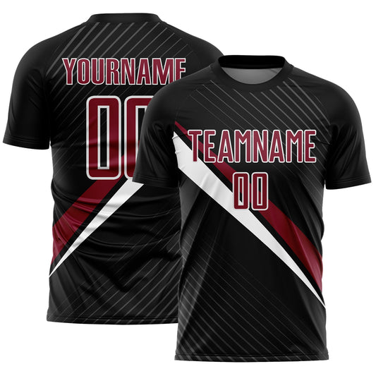 Custom Black Crimson-White Diagonal Stripes Sports Sublimation Soccer Uniform Jersey - Main View