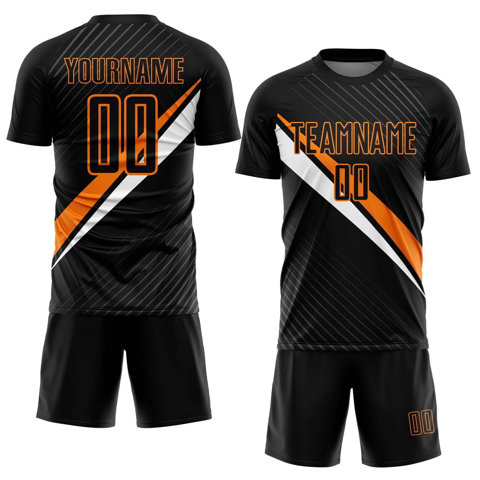 Custom Black Bay Orange-White Diagonal Stripes Sports Sublimation Soccer Uniform Jersey view 2