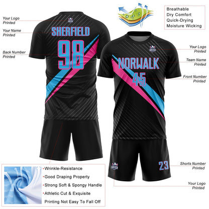 Custom Black Sky Blue-Pink Diagonal Stripes Sports Sublimation Soccer Uniform Jersey view 4