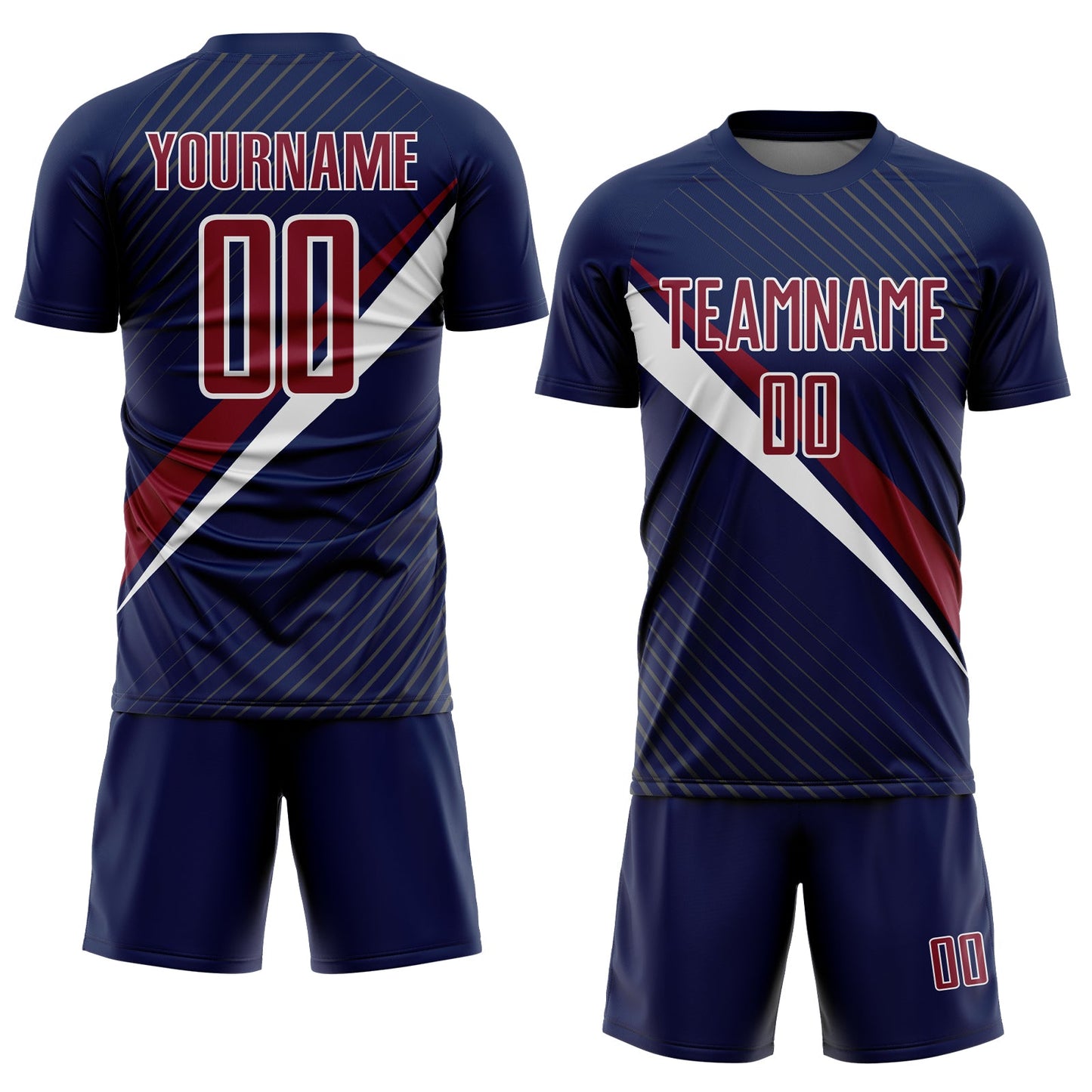 Custom Navy Crimson-White Diagonal Stripes Sports Sublimation Soccer Uniform Jersey view 2