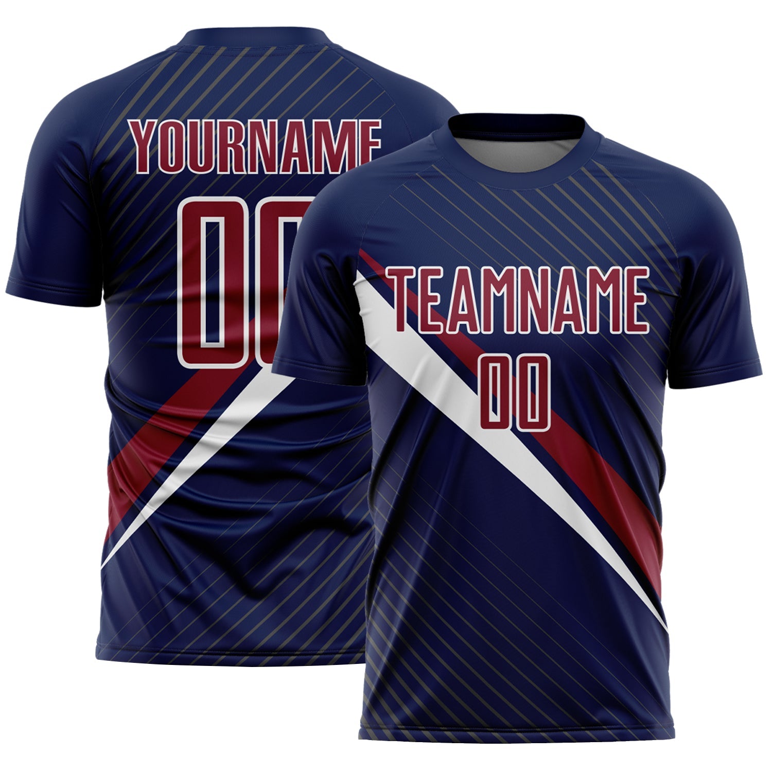 Custom Navy Crimson-White Diagonal Stripes Sports Sublimation Soccer Uniform Jersey - Main View