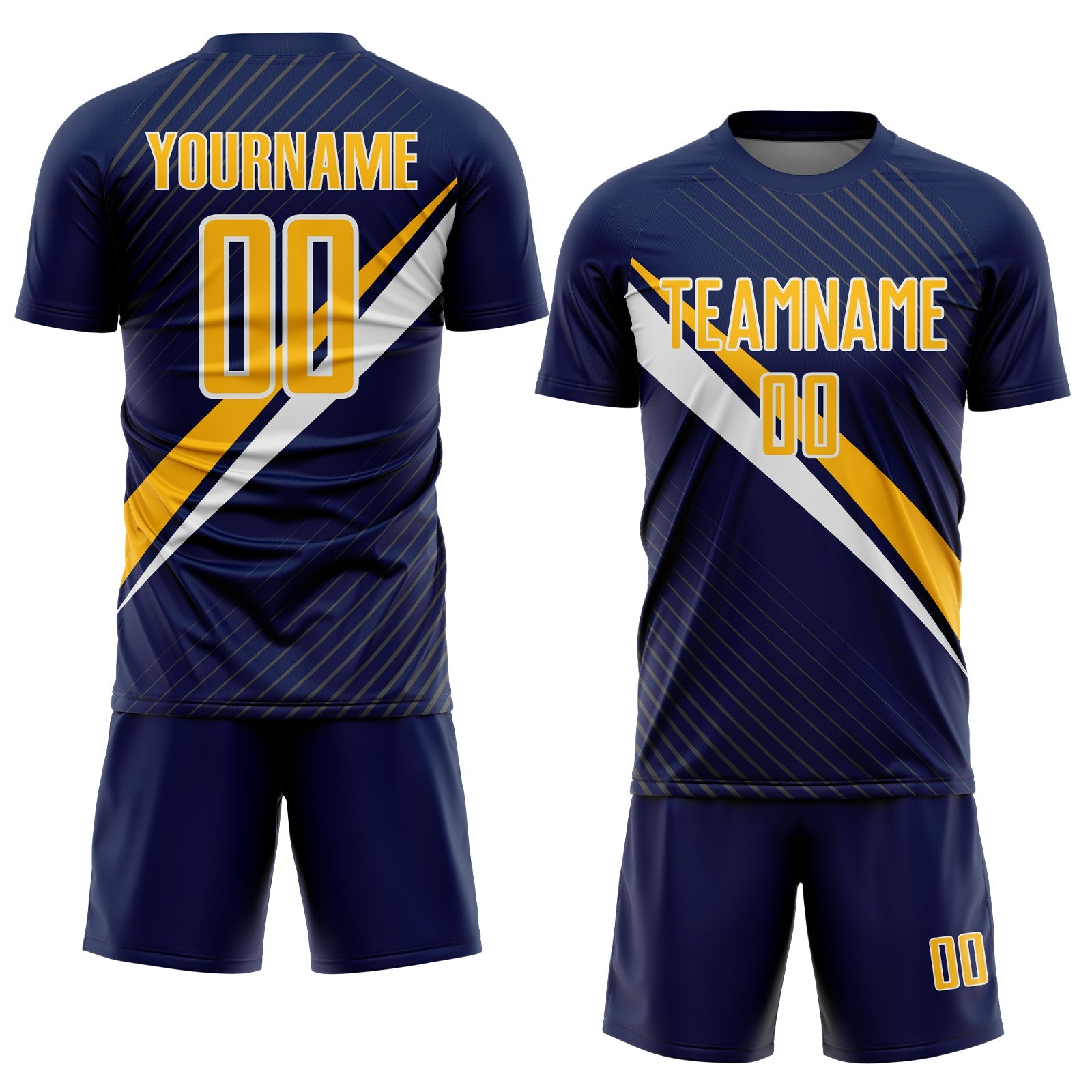 Custom Navy Gold-White Diagonal Stripes Sports Sublimation Soccer Uniform Jersey view 2
