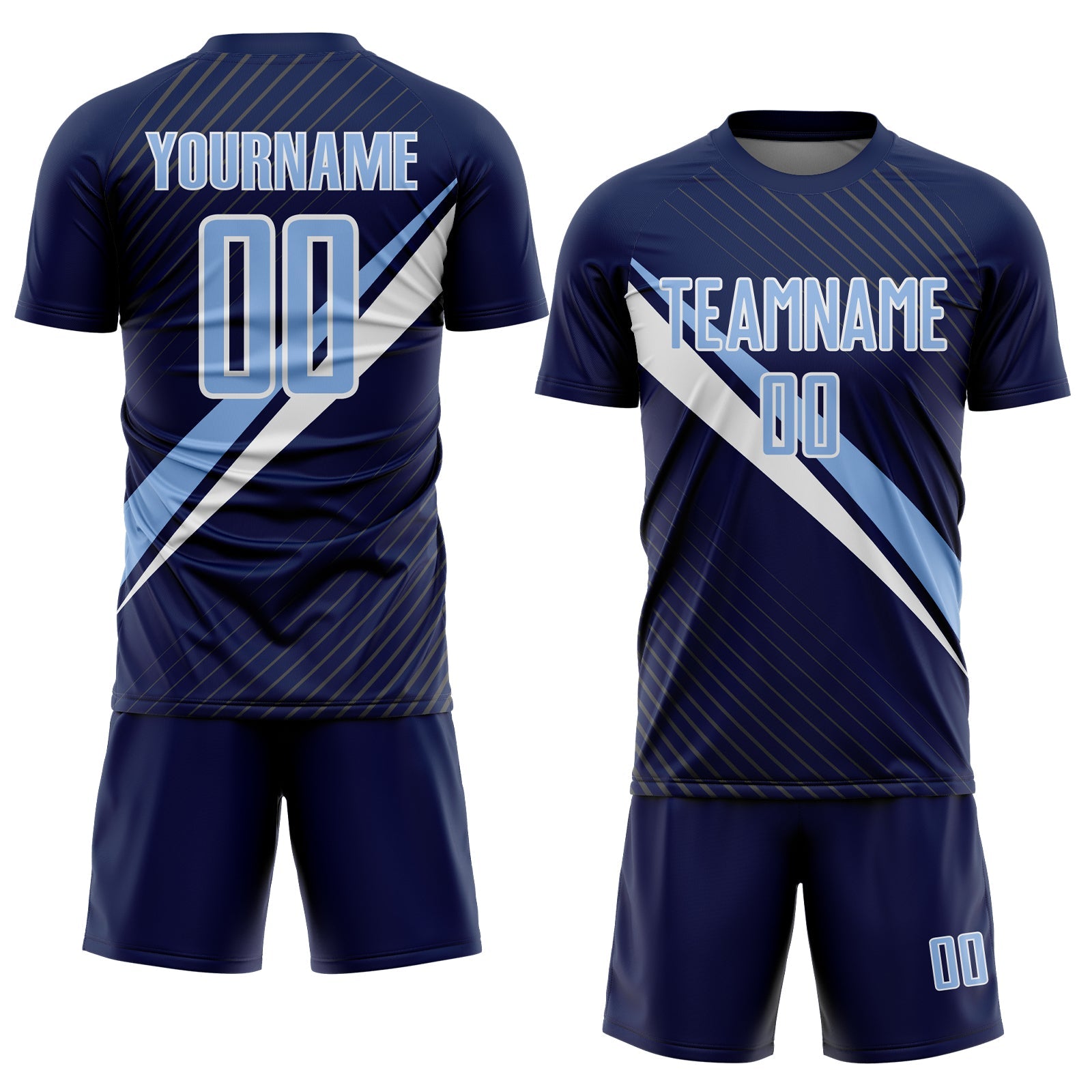 Custom Navy Light Blue-White Diagonal Stripes Sports Sublimation Soccer Uniform Jersey view 2