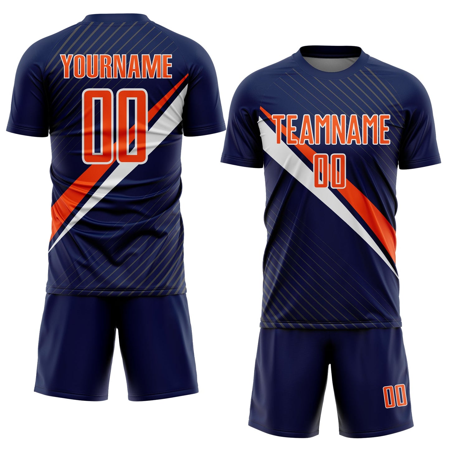Custom Navy Orange-White Diagonal Stripes Sports Sublimation Soccer Uniform Jersey view 2