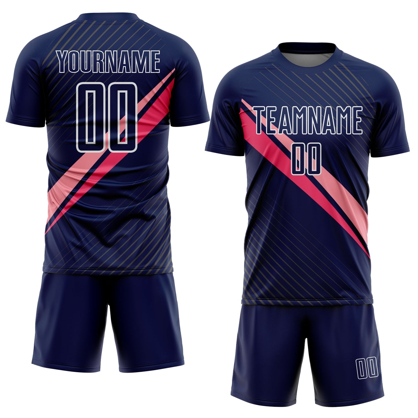 Custom Navy White-Pink Diagonal Stripes Sports Sublimation Soccer Uniform Jersey view 2