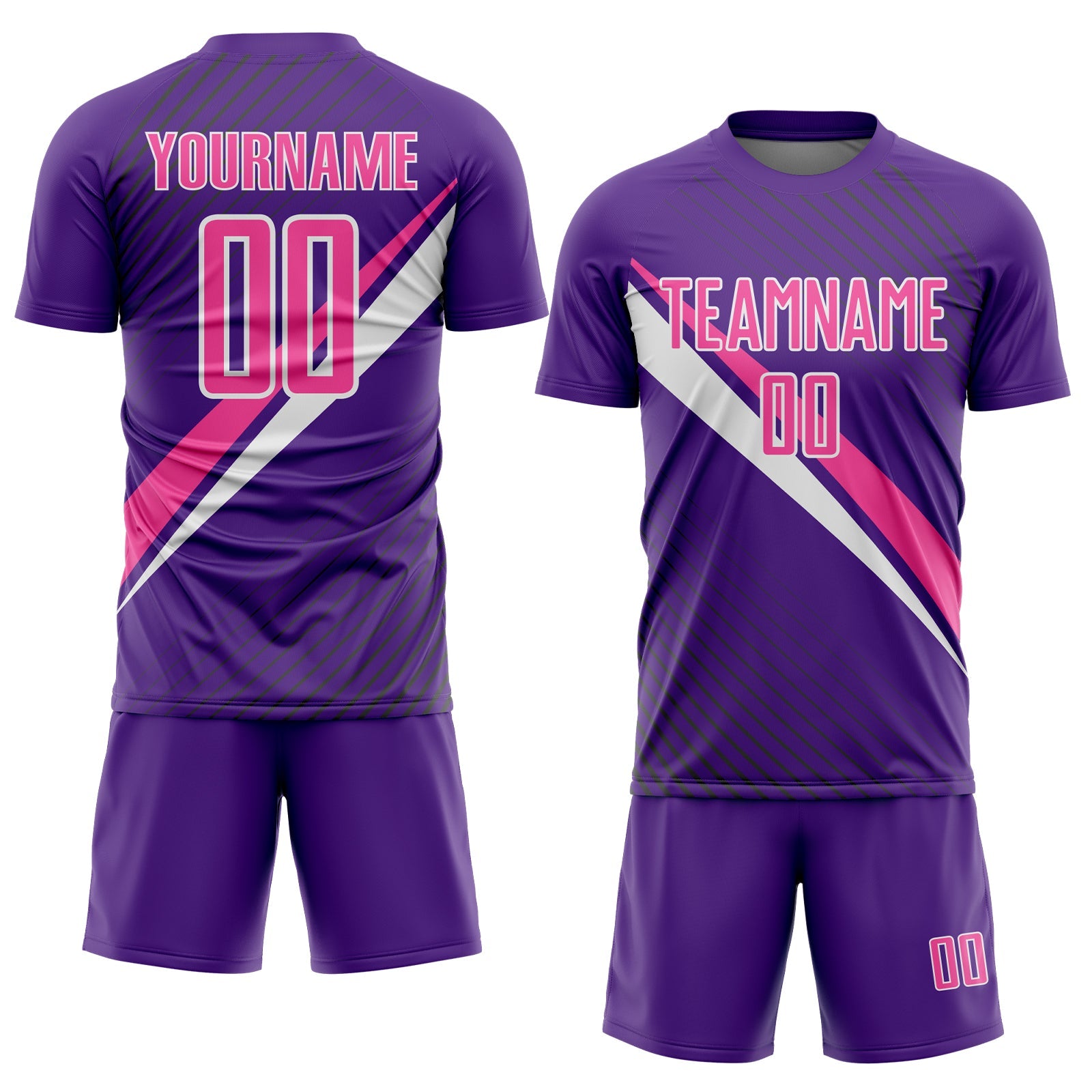 Custom Purple Pink-White Diagonal Stripes Sports Sublimation Soccer Uniform Jersey view 2