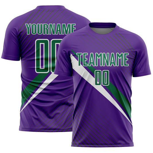 Custom Purple Kelly Green-White Diagonal Stripes Sports Sublimation Soccer Uniform Jersey - Main View