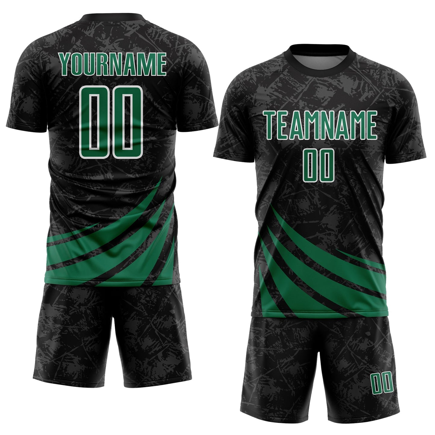 Custom Black Kelly Green-White Distressed Diagonal Stripes Wind Shapes Sports Sublimation Soccer Uniform Jersey view 2