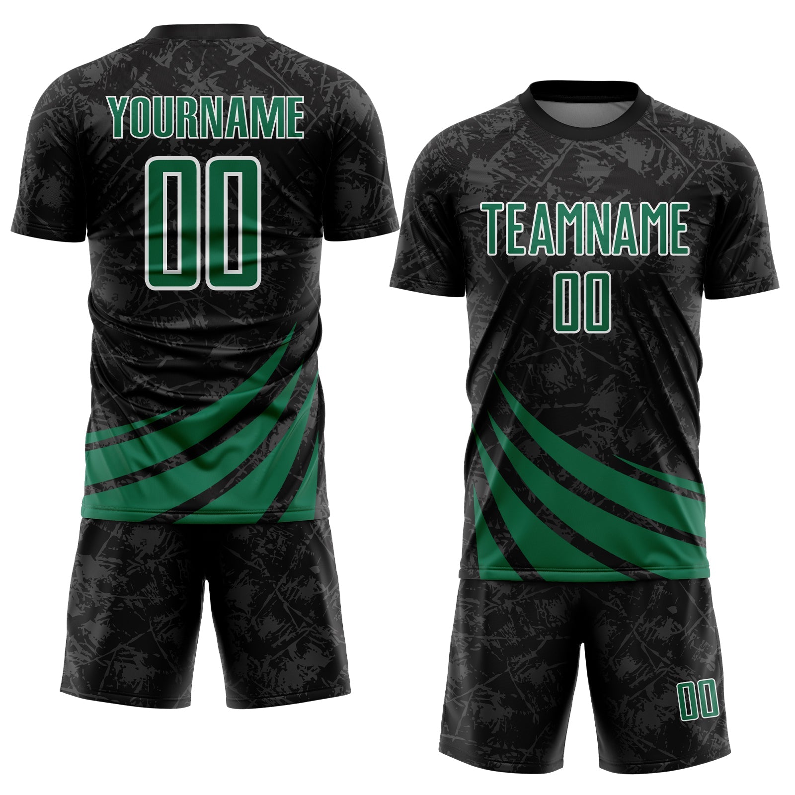 Custom Black Kelly Green-White Distressed Diagonal Stripes Wind Shapes Sports Sublimation Soccer Uniform Jersey view 2