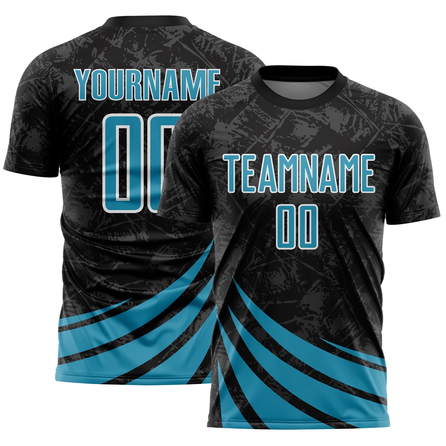 Custom Black Panther Blue-White Distressed Diagonal Stripes Wind Shapes Sports Sublimation Soccer Uniform Jersey - Main View