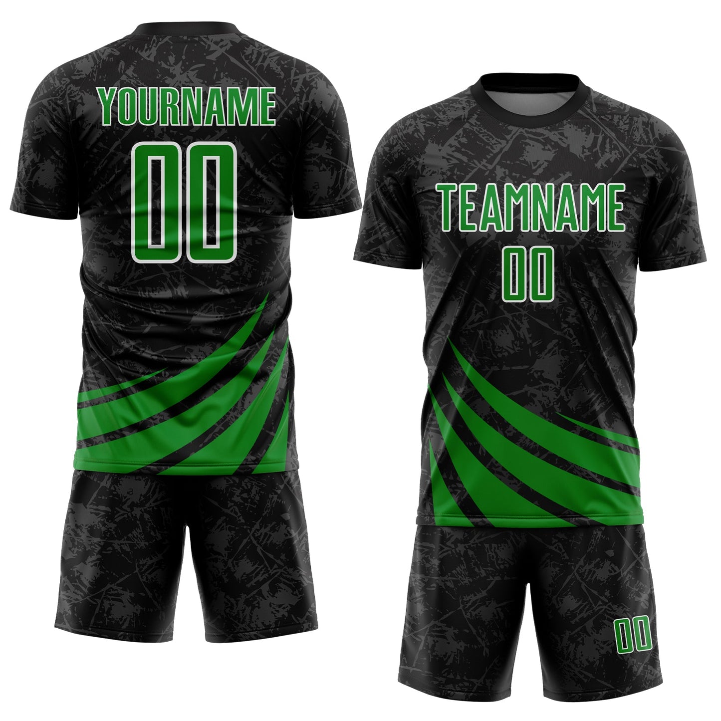 Custom Black Grass Green-White Distressed Diagonal Stripes Wind Shapes Sports Sublimation Soccer Uniform Jersey view 2