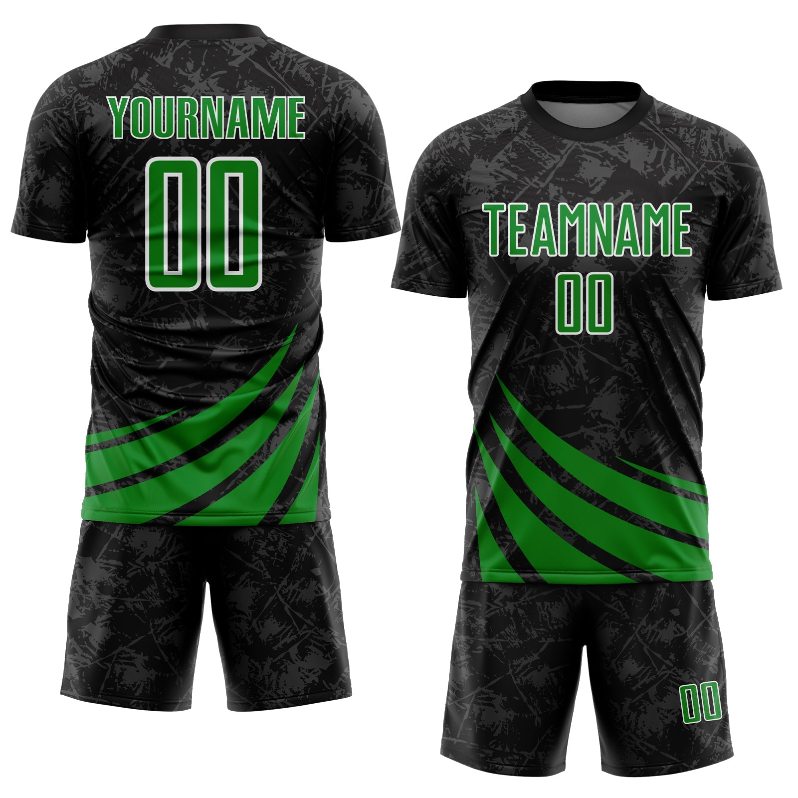 Custom Black Grass Green-White Distressed Diagonal Stripes Wind Shapes Sports Sublimation Soccer Uniform Jersey view 2