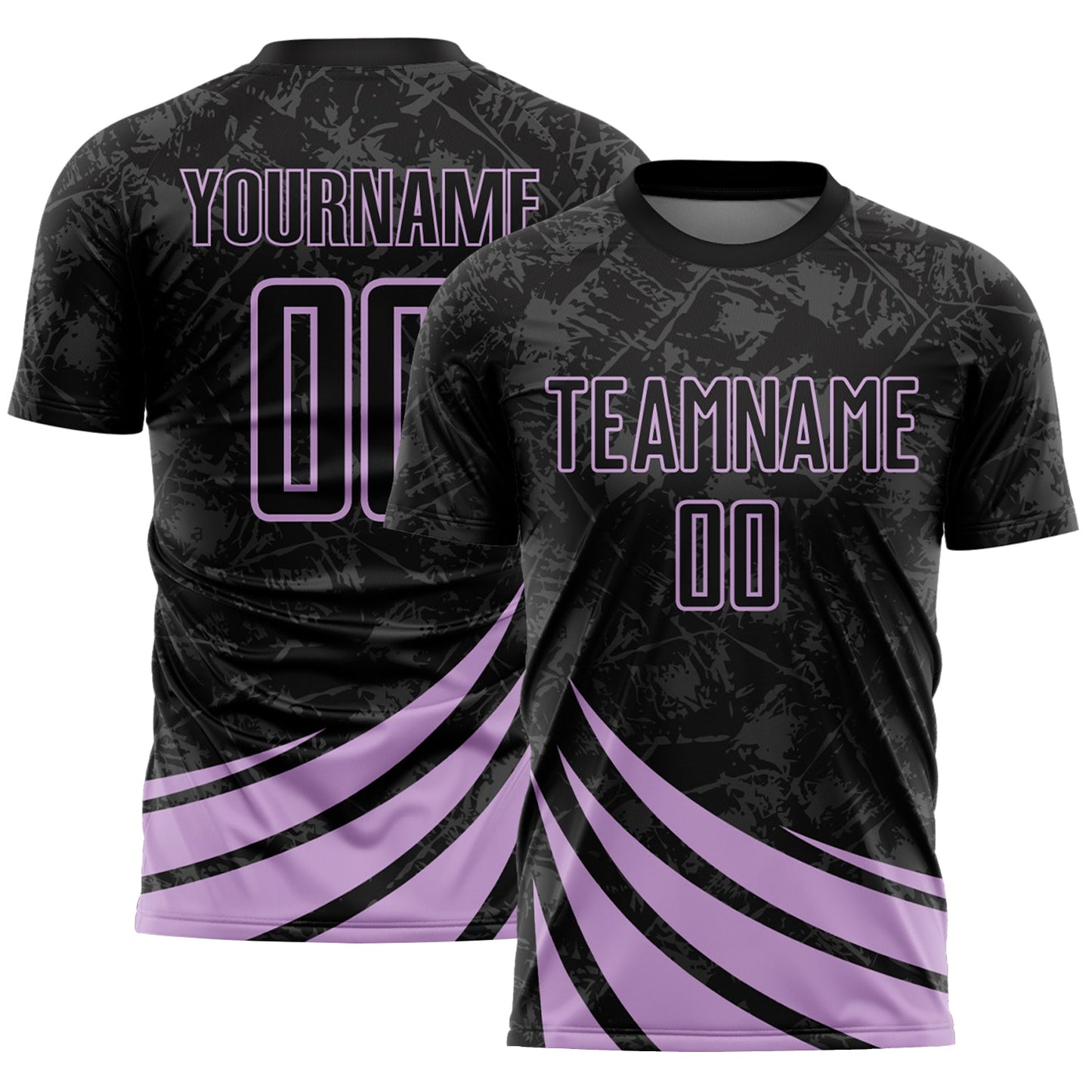 Custom Black Light Purple Distressed Diagonal Stripes Wind Shapes Sports Sublimation Soccer Uniform Jersey - Main View