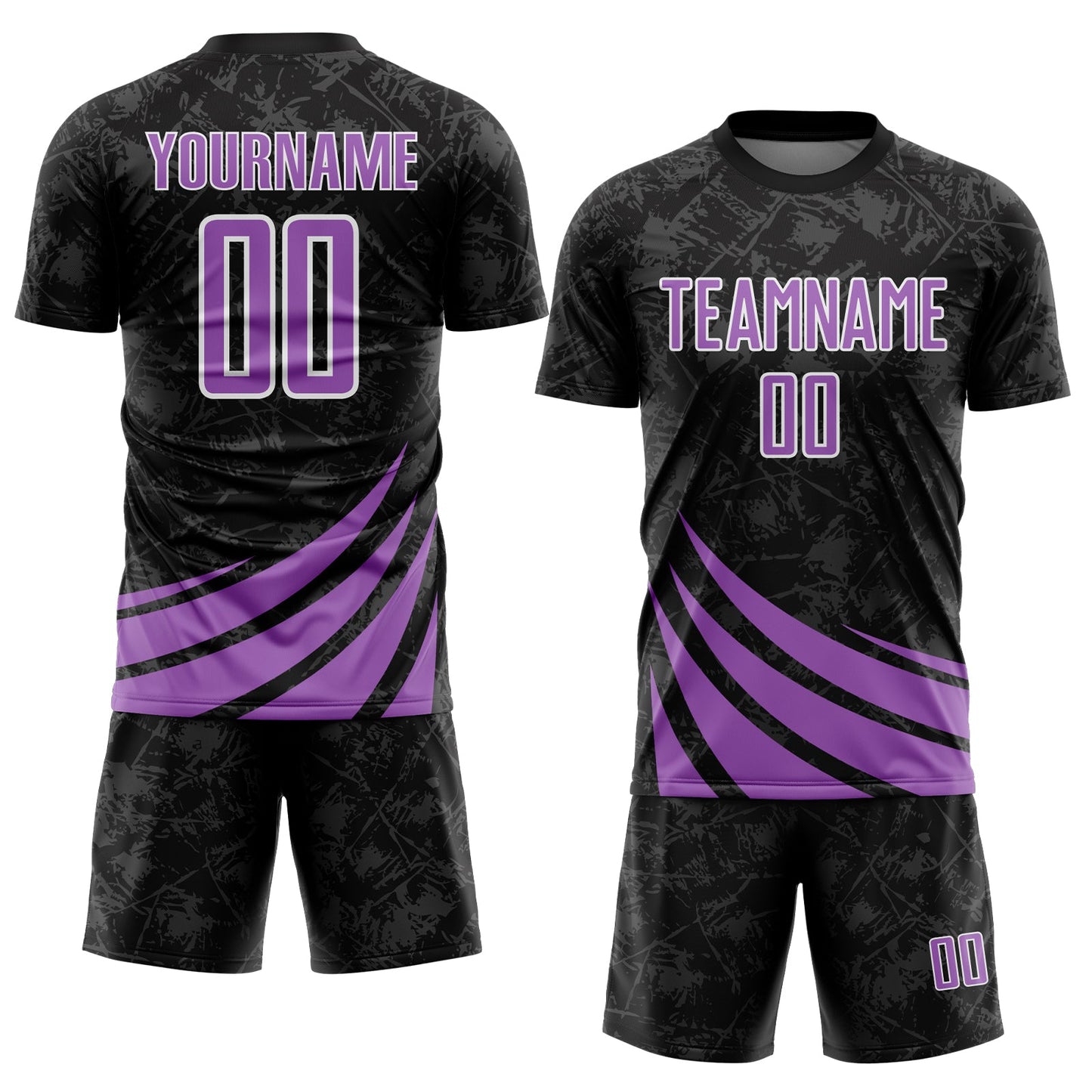 Custom Black Medium Purple-White Distressed Diagonal Stripes Wind Shapes Sports Sublimation Soccer Uniform Jersey view 2