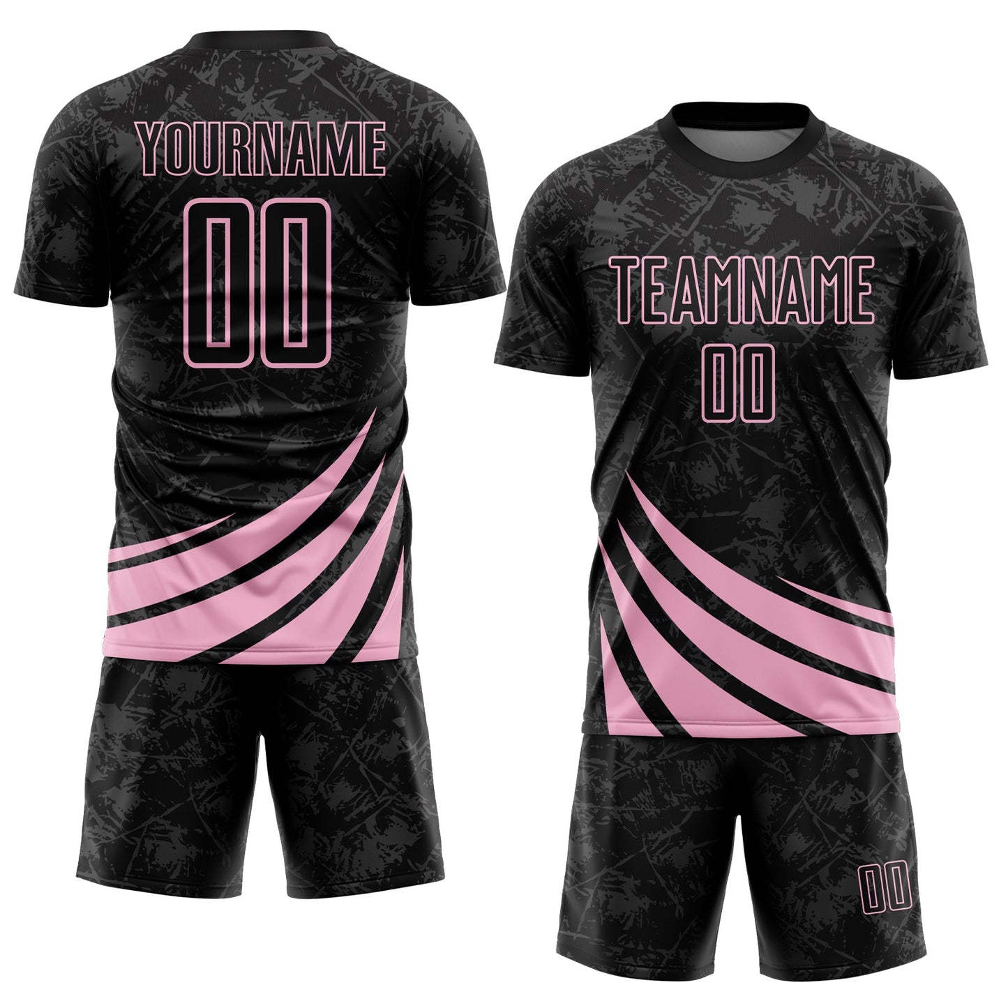 Custom Black Light Pink Distressed Diagonal Stripes Wind Shapes Sports Sublimation Soccer Uniform Jersey view 2