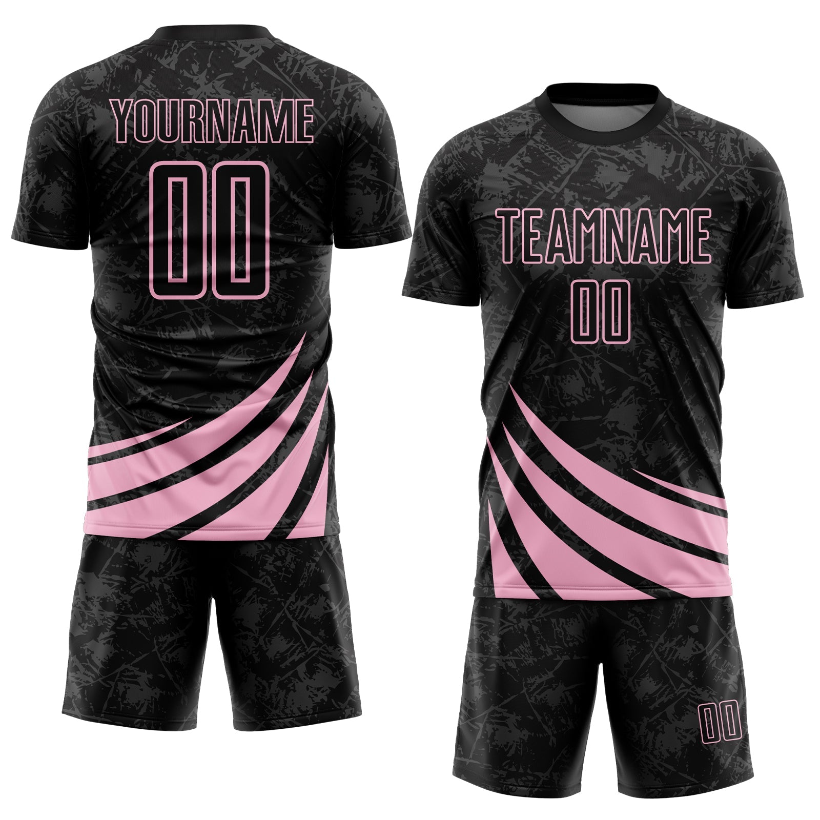 Custom Black Light Pink Distressed Diagonal Stripes Wind Shapes Sports Sublimation Soccer Uniform Jersey view 2