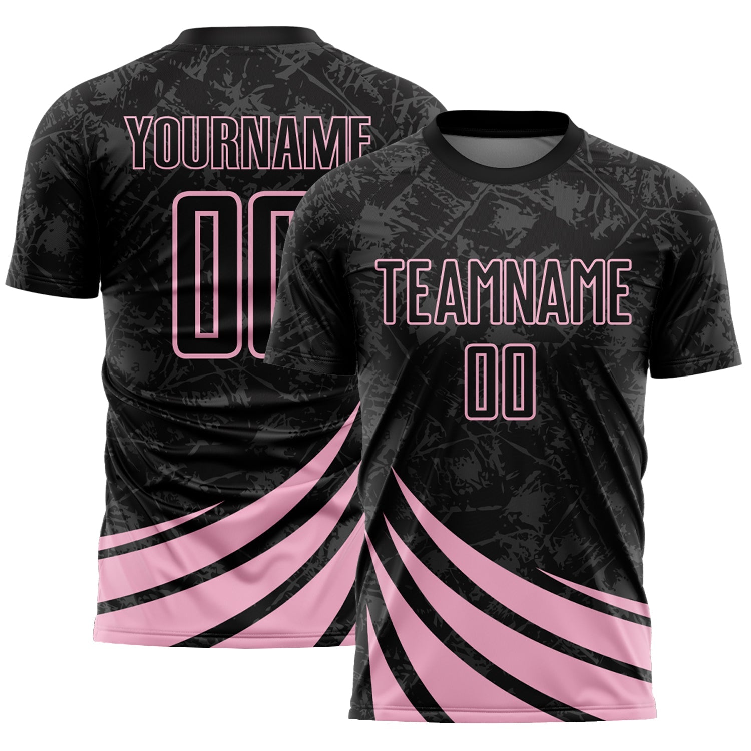 Custom Black Light Pink Distressed Diagonal Stripes Wind Shapes Sports Sublimation Soccer Uniform Jersey - Main View