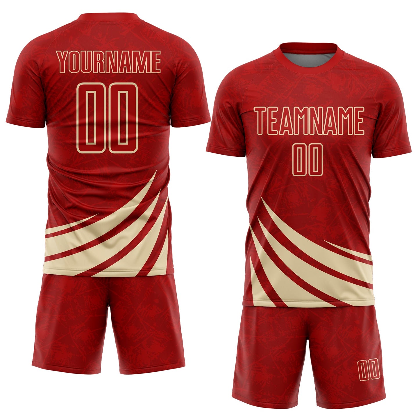 Custom Red Cream Distressed Diagonal Stripes Wind Shapes Sports Sublimation Soccer Uniform Jersey view 2