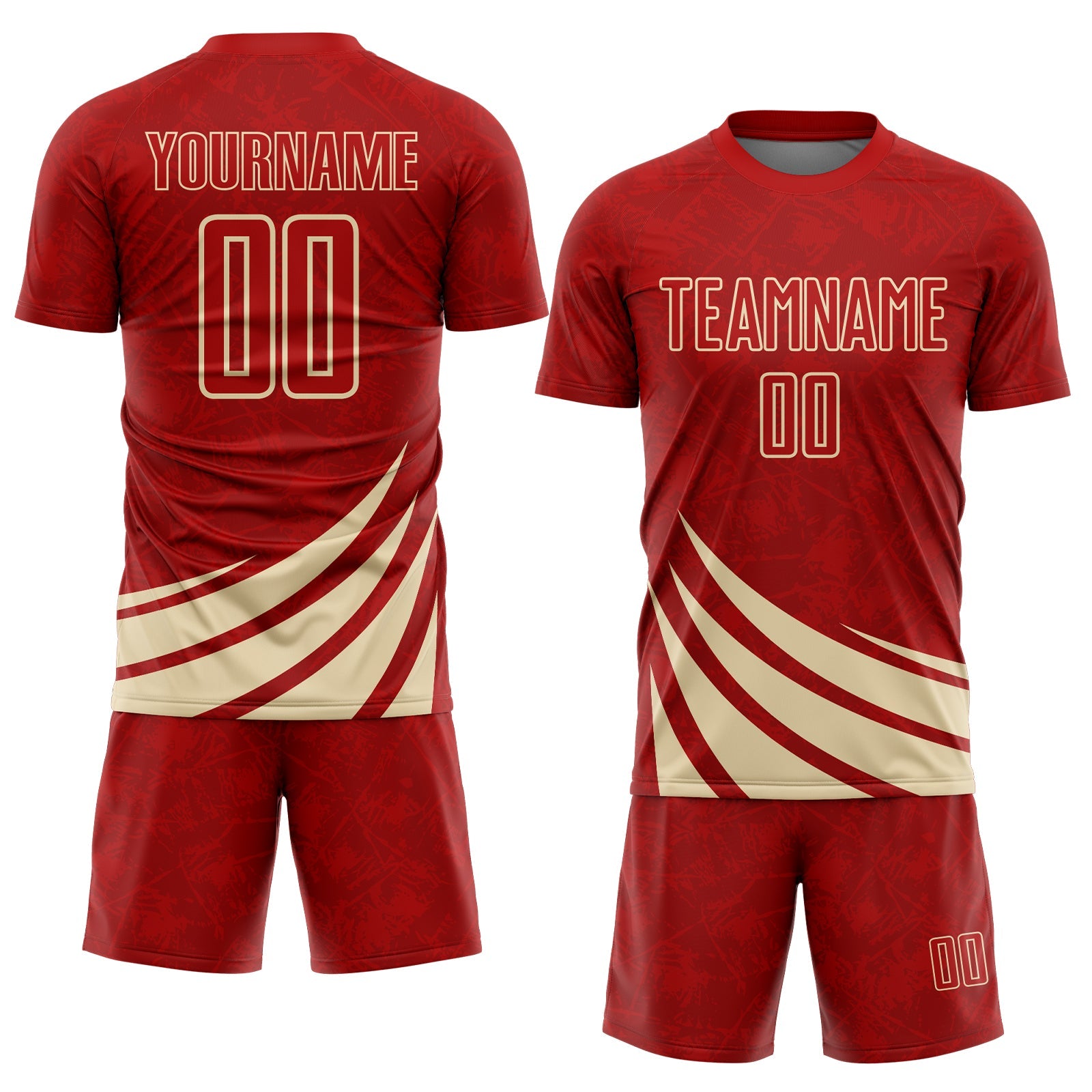Custom Red Cream Distressed Diagonal Stripes Wind Shapes Sports Sublimation Soccer Uniform Jersey view 2