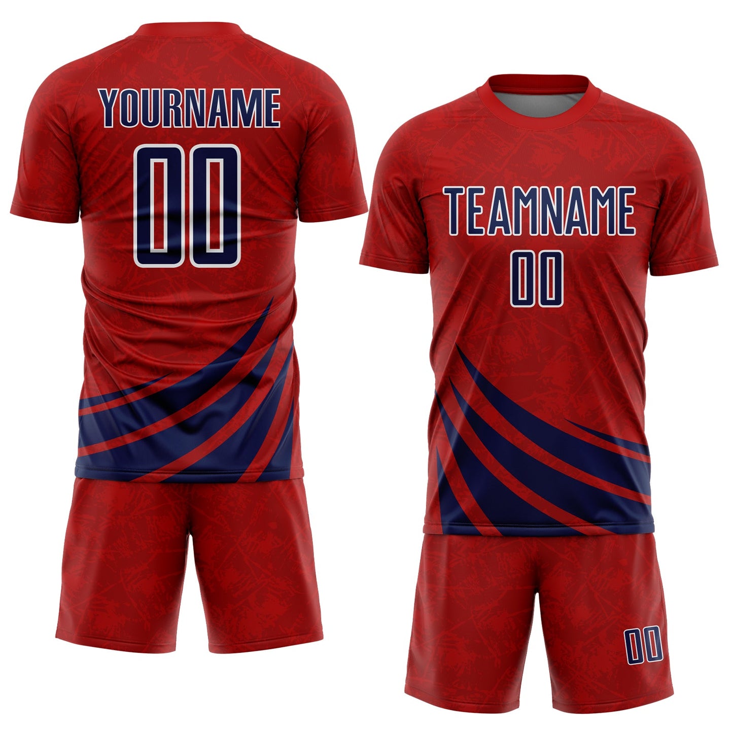 Custom Red Navy-White Distressed Diagonal Stripes Wind Shapes Sports Sublimation Soccer Uniform Jersey view 2