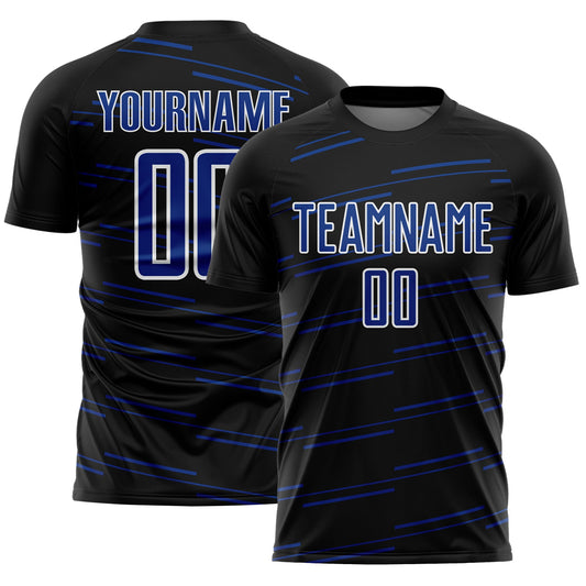 Custom Black Royal-White Diagonal Pinstripes Lines Sports Sublimation Soccer Uniform Jersey - Main View