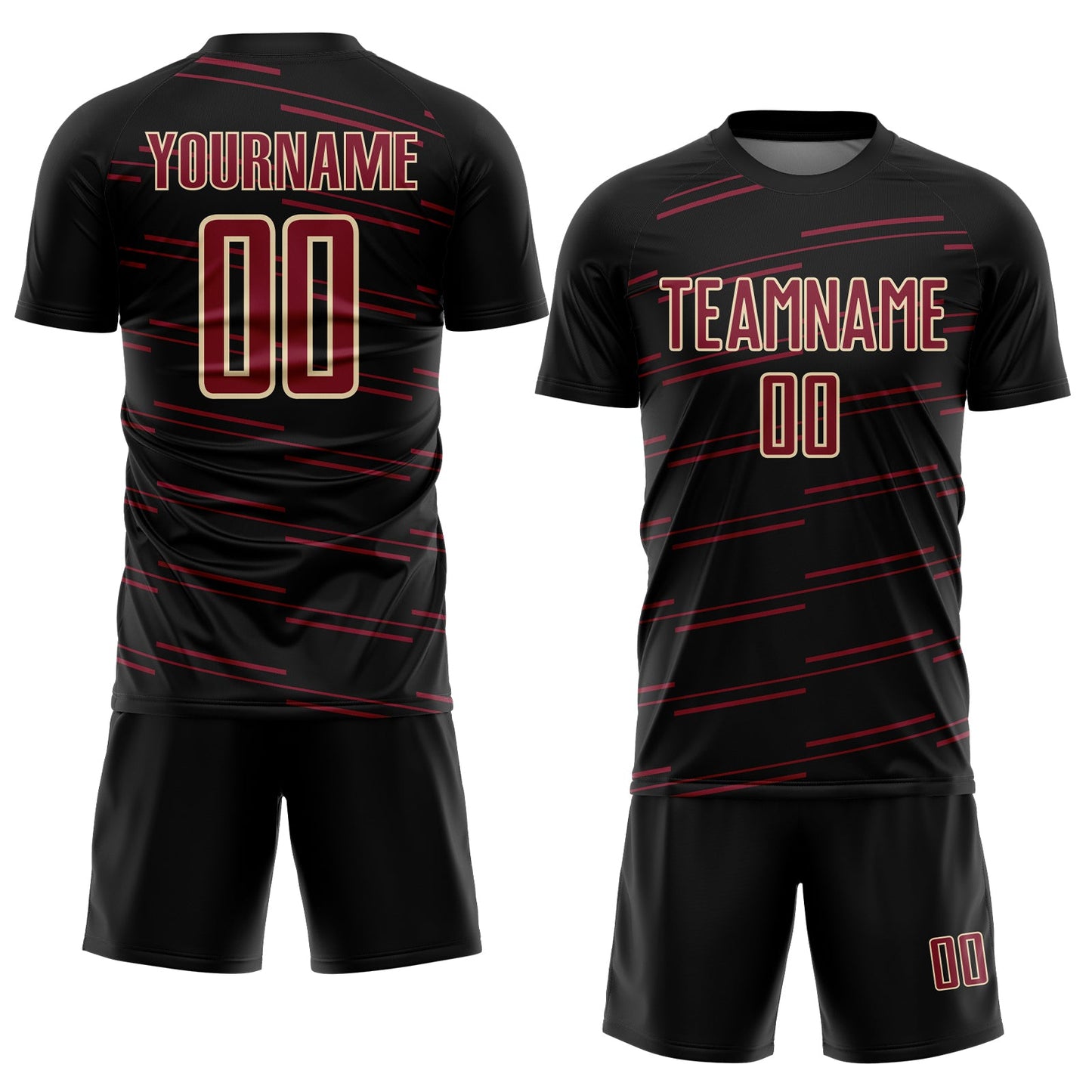 Custom Black Crimson-Cream Diagonal Pinstripes Lines Sports Sublimation Soccer Uniform Jersey view 2