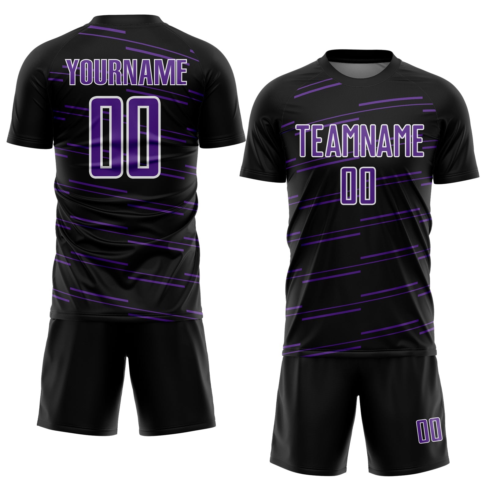 Custom Black Purple-White Diagonal Pinstripes Lines Sports Sublimation Soccer Uniform Jersey view 2