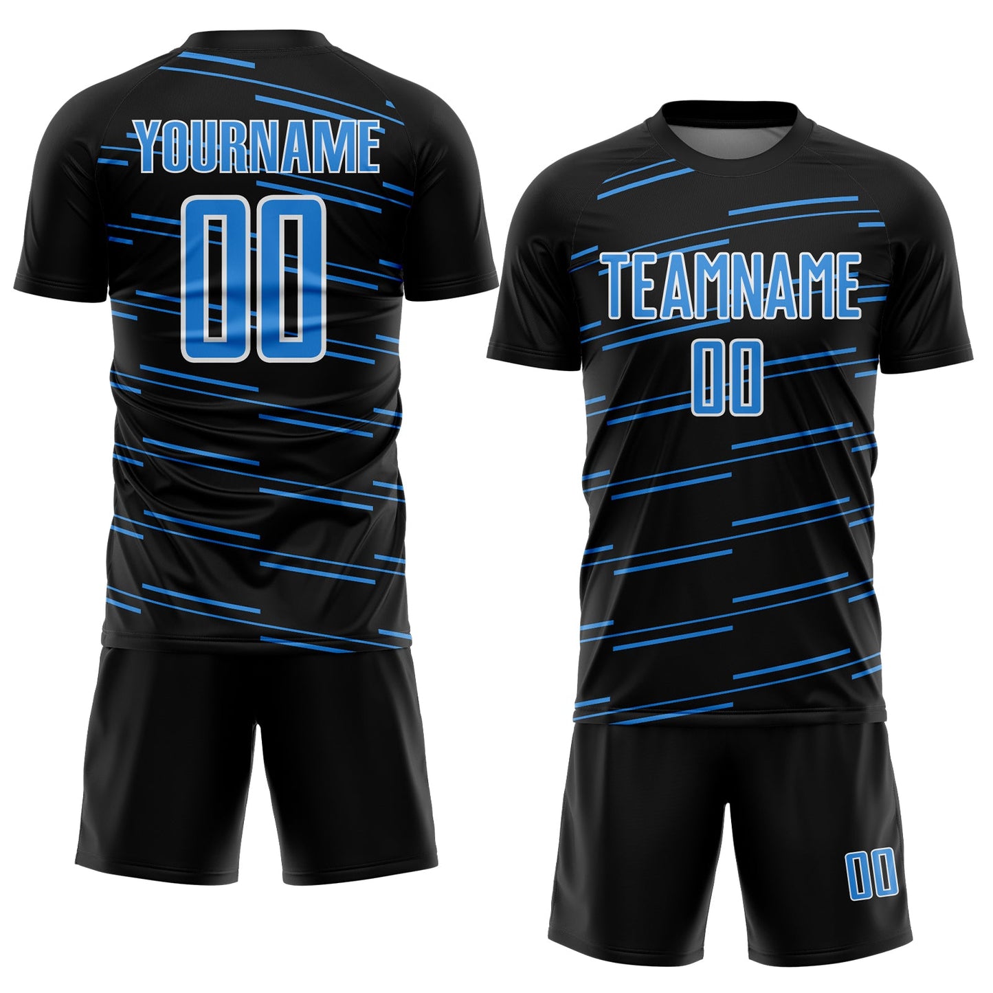 Custom Black Powder Blue-White Diagonal Pinstripes Lines Sports Sublimation Soccer Uniform Jersey view 2