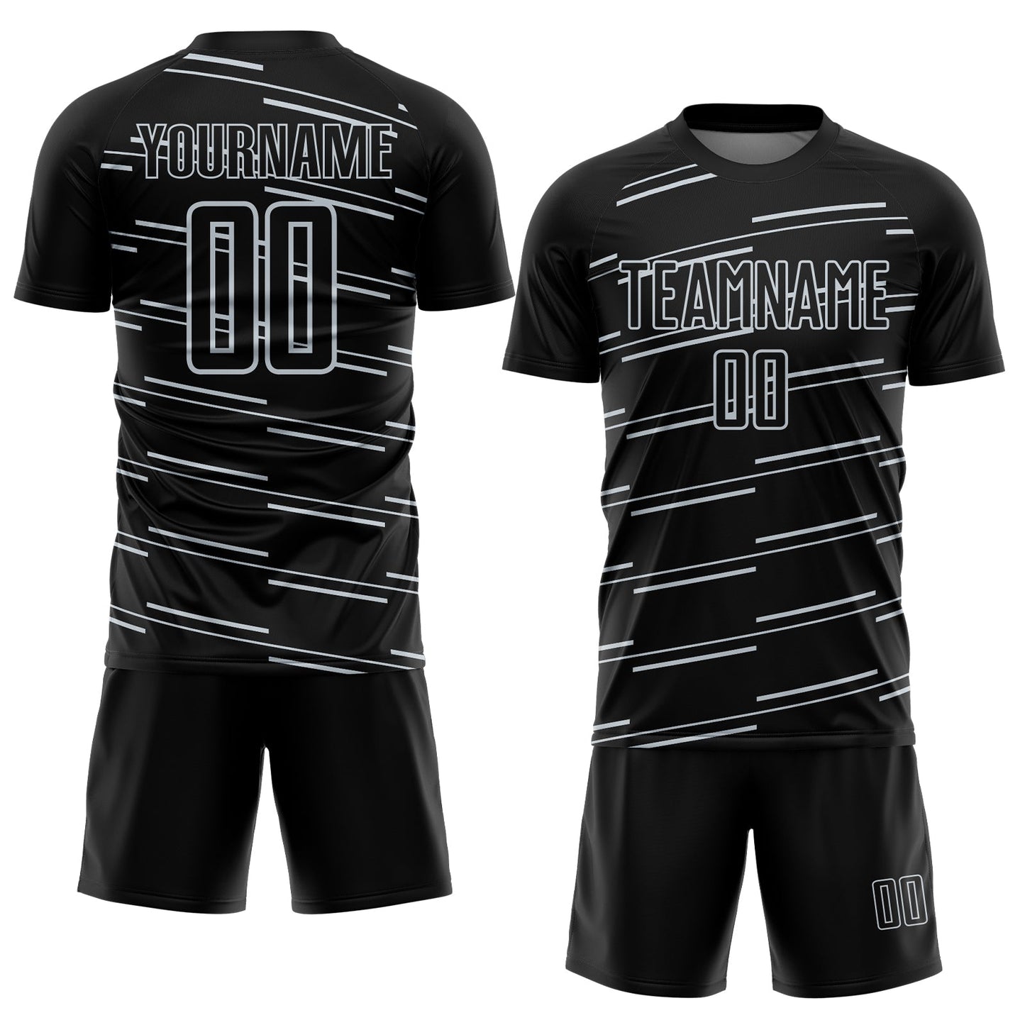 Custom Black Silver Diagonal Pinstripes Lines Sports Sublimation Soccer Uniform Jersey view 2