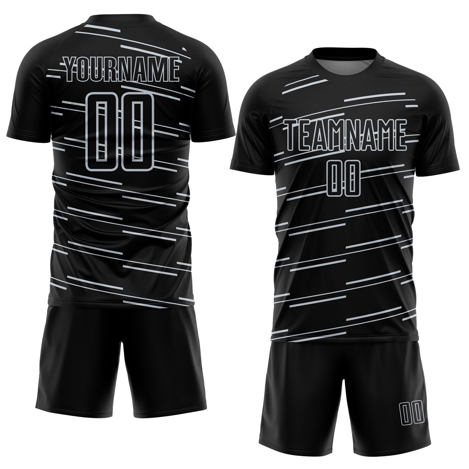 Custom Black Silver Diagonal Pinstripes Lines Sports Sublimation Soccer Uniform Jersey view 2