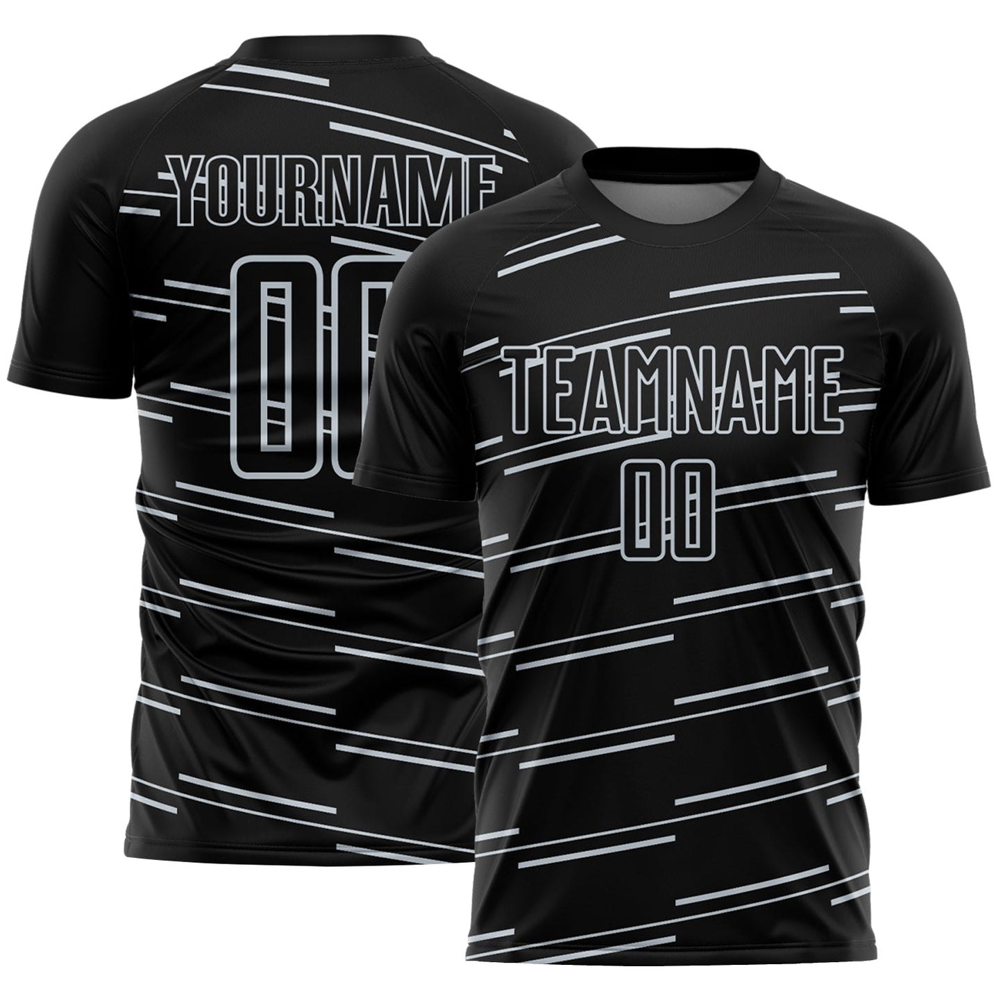 Custom Black Silver Diagonal Pinstripes Lines Sports Sublimation Soccer Uniform Jersey - Main View