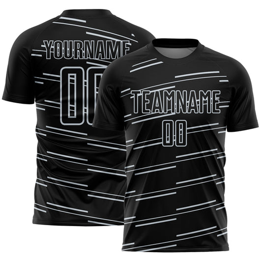 Custom Black Silver Diagonal Pinstripes Lines Sports Sublimation Soccer Uniform Jersey - Main View