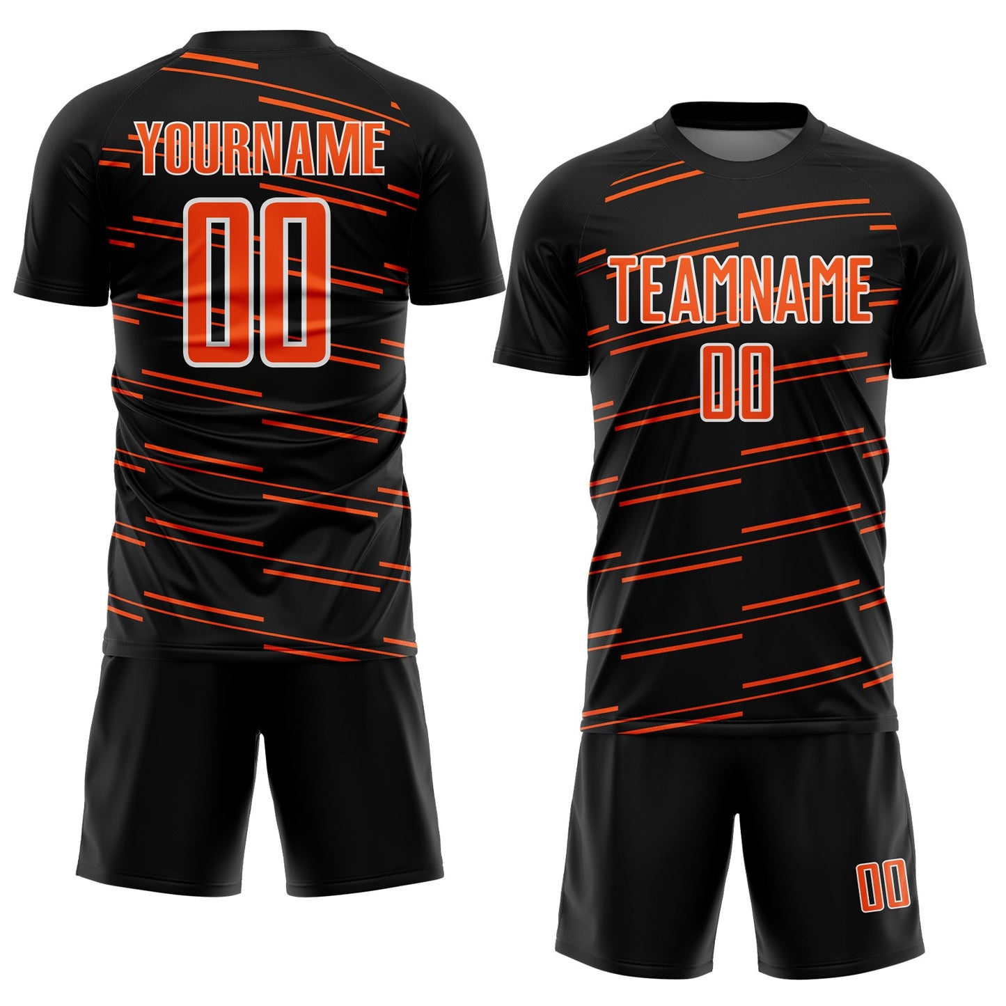 Custom Black Orange-White Diagonal Pinstripes Lines Sports Sublimation Soccer Uniform Jersey view 2