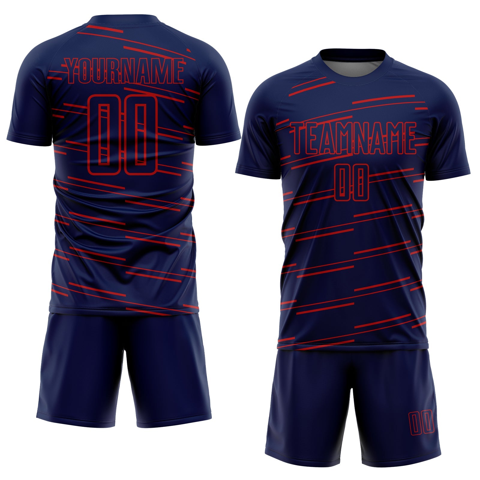 Custom Navy Red Diagonal Pinstripes Lines Sports Sublimation Soccer Uniform Jersey view 2