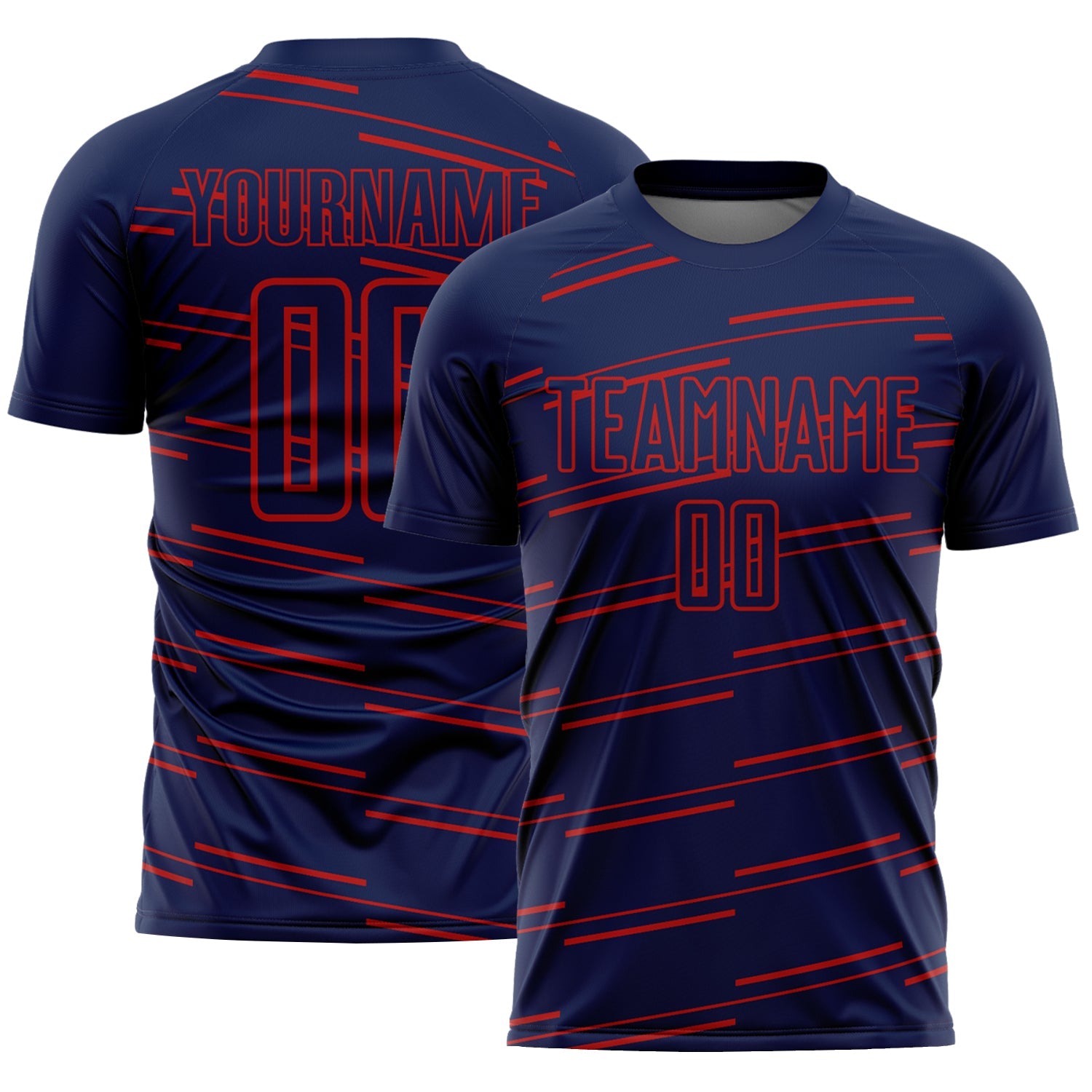 Custom Navy Red Diagonal Pinstripes Lines Sports Sublimation Soccer Uniform Jersey - Main View