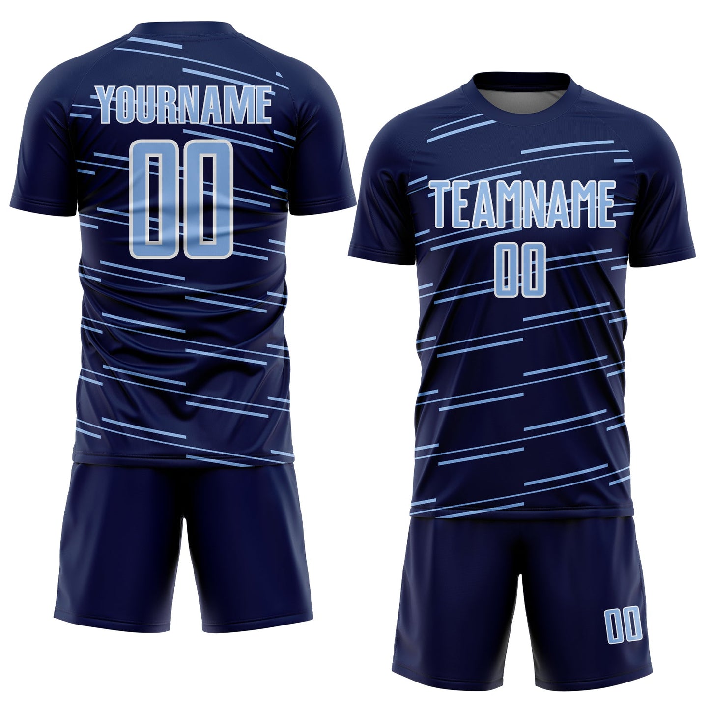 Custom Navy Light Blue-White Diagonal Pinstripes Lines Sports Sublimation Soccer Uniform Jersey view 2