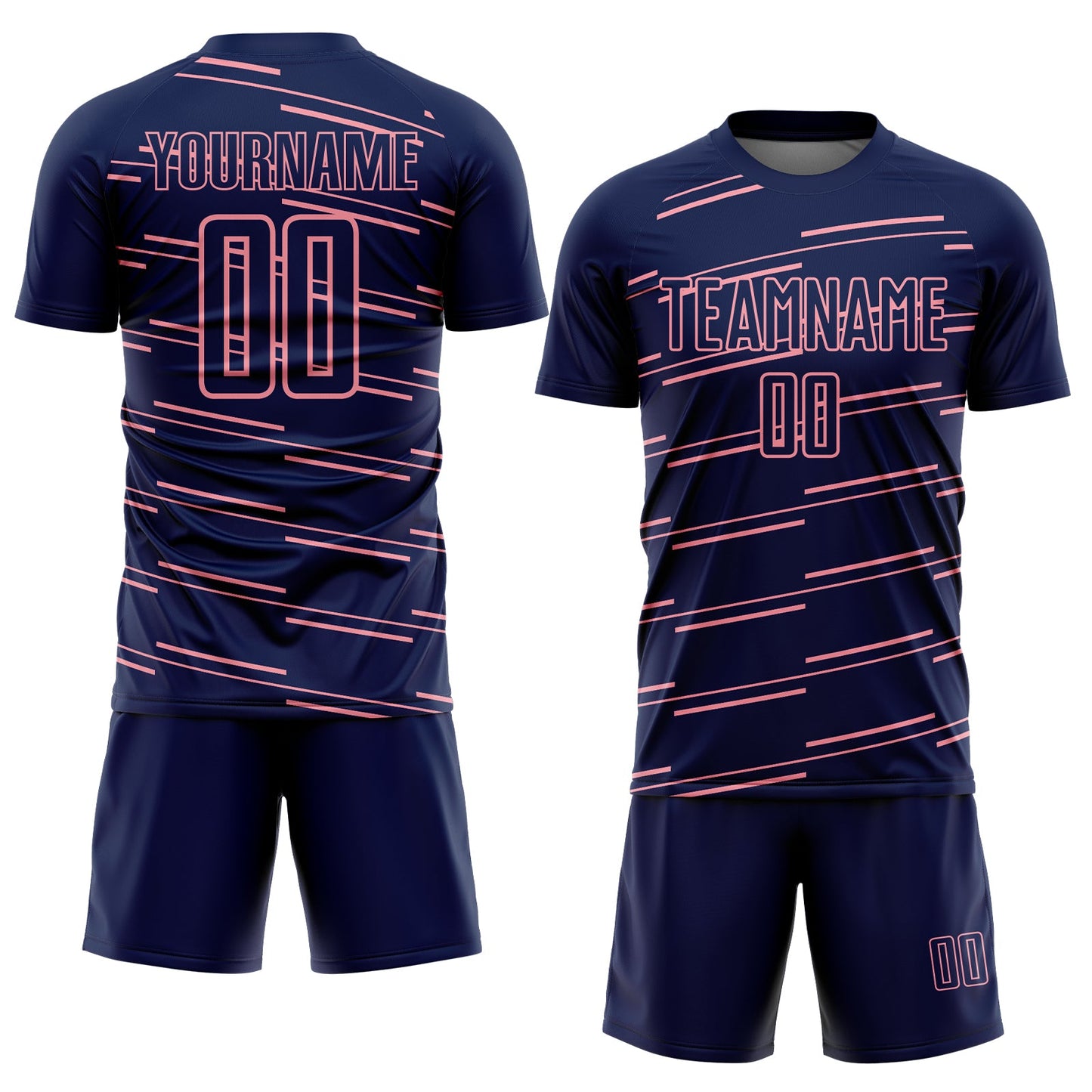 Custom Navy Medium Pink Diagonal Pinstripes Lines Sports Sublimation Soccer Uniform Jersey view 2