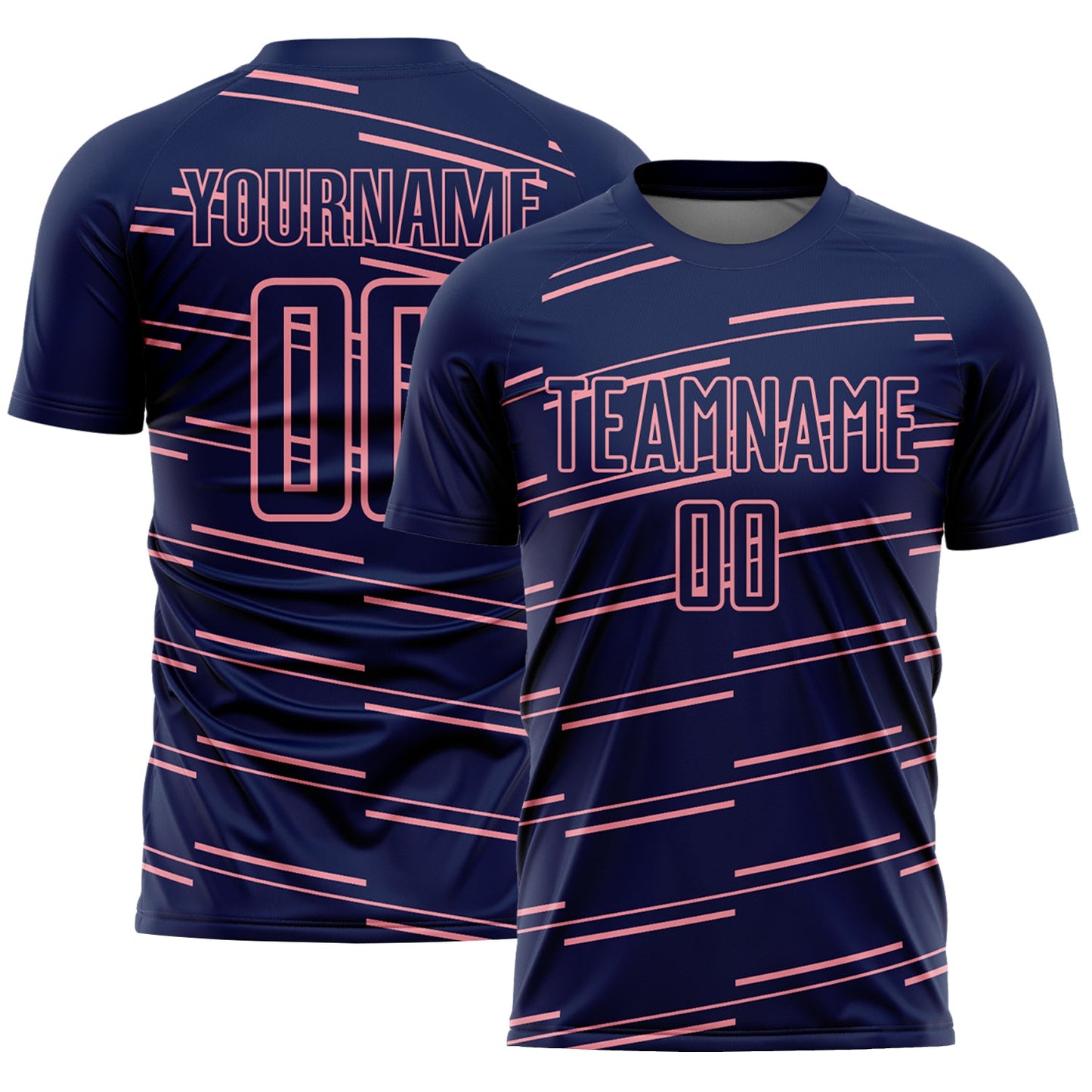 Custom Navy Medium Pink Diagonal Pinstripes Lines Sports Sublimation Soccer Uniform Jersey - Main View