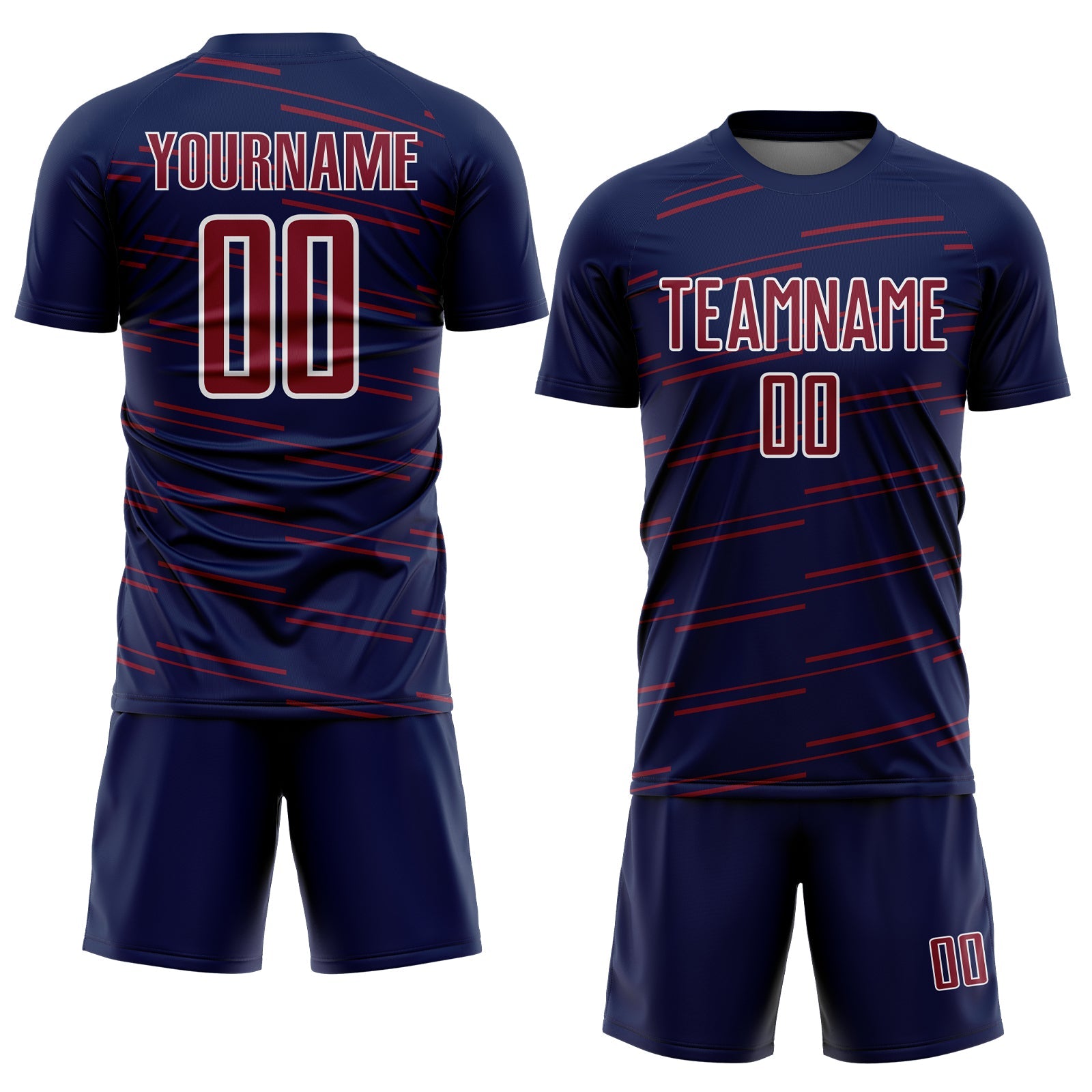 Custom Navy Crimson-White Diagonal Pinstripes Lines Sports Sublimation Soccer Uniform Jersey view 2