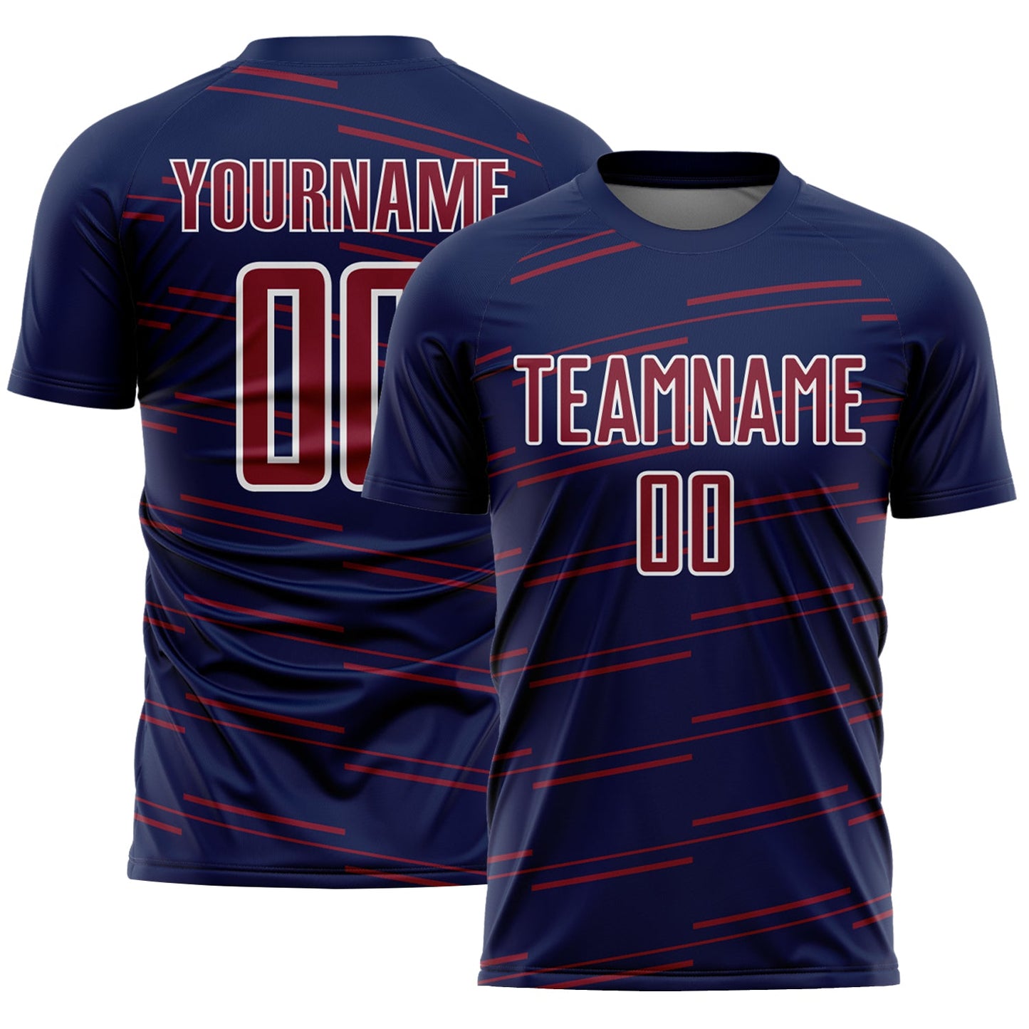 Custom Navy Crimson-White Diagonal Pinstripes Lines Sports Sublimation Soccer Uniform Jersey - Main View