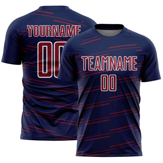 Custom Navy Crimson-White Diagonal Pinstripes Lines Sports Sublimation Soccer Uniform Jersey - Main View