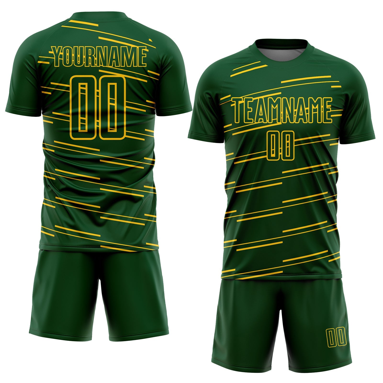 Custom Green Yellow Diagonal Pinstripes Lines Sports Sublimation Soccer Uniform Jersey view 2