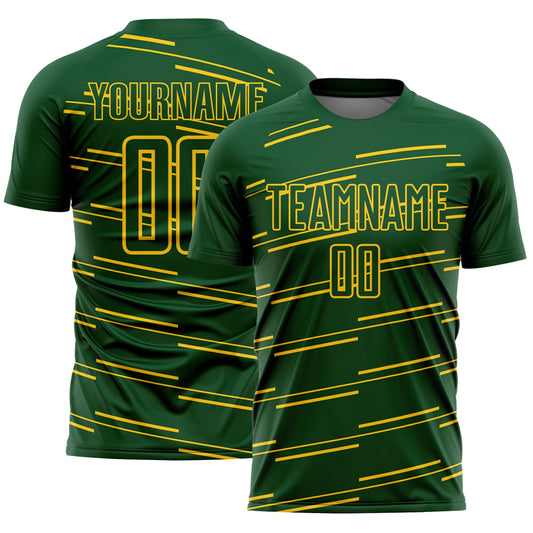 Custom Green Yellow Diagonal Pinstripes Lines Sports Sublimation Soccer Uniform Jersey - Main View