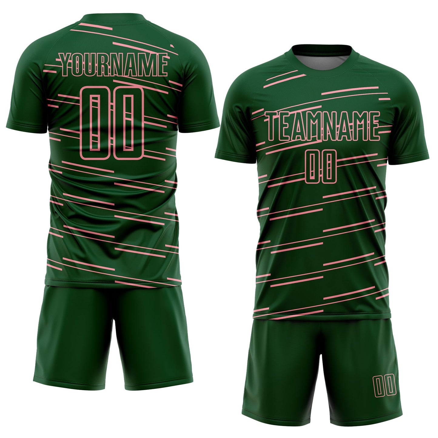 Custom Green Medium Pink Diagonal Pinstripes Lines Sports Sublimation Soccer Uniform Jersey view 2