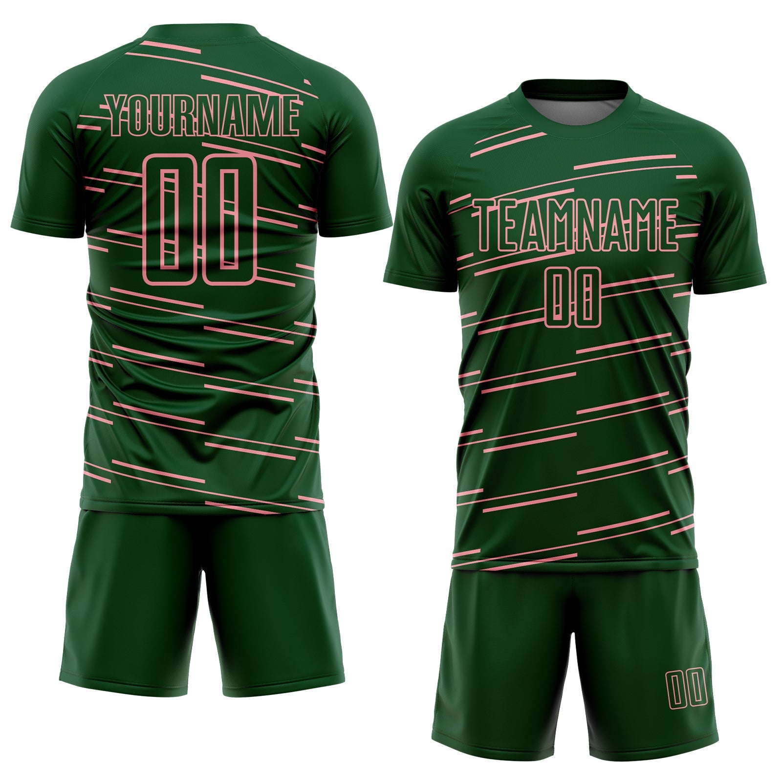 Custom Green Medium Pink Diagonal Pinstripes Lines Sports Sublimation Soccer Uniform Jersey view 2