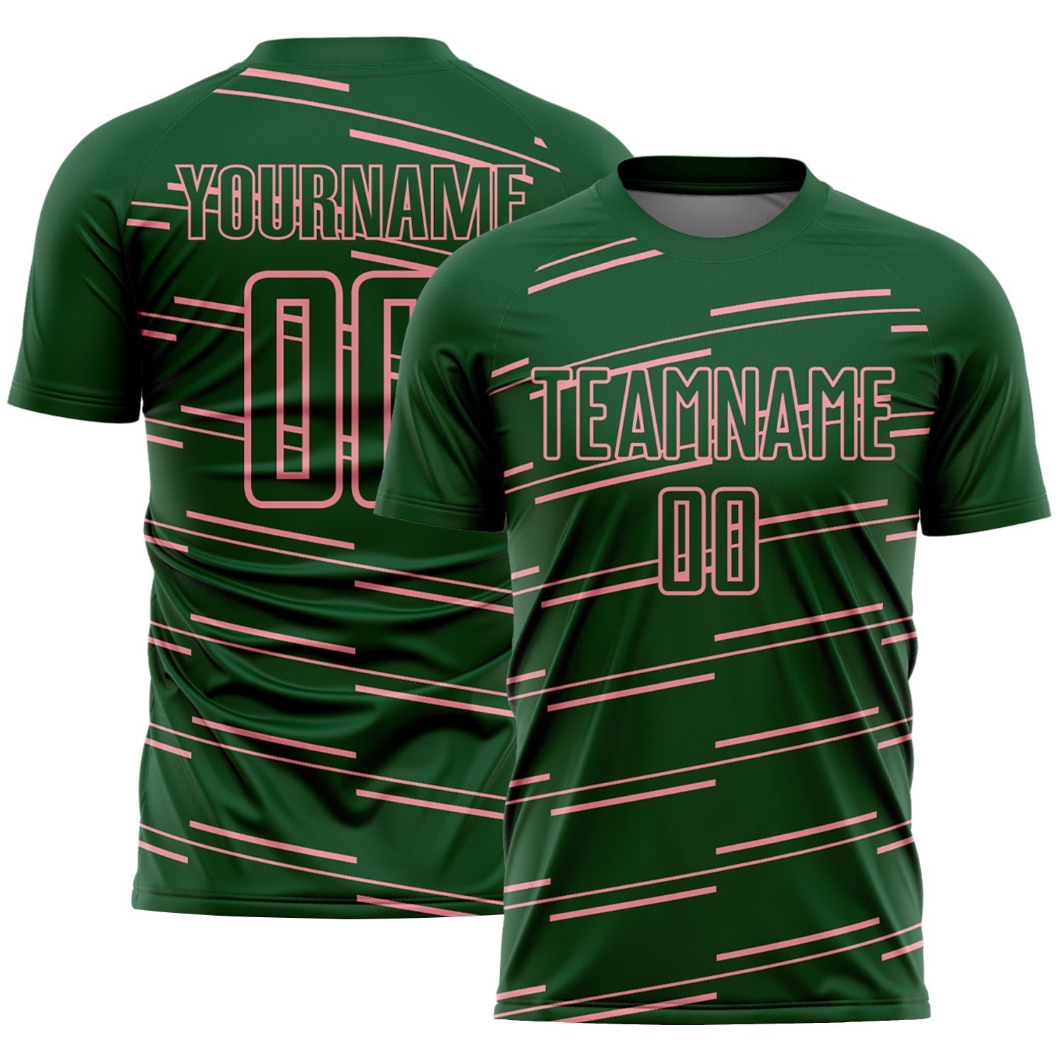 Custom Green Medium Pink Diagonal Pinstripes Lines Sports Sublimation Soccer Uniform Jersey - Main View