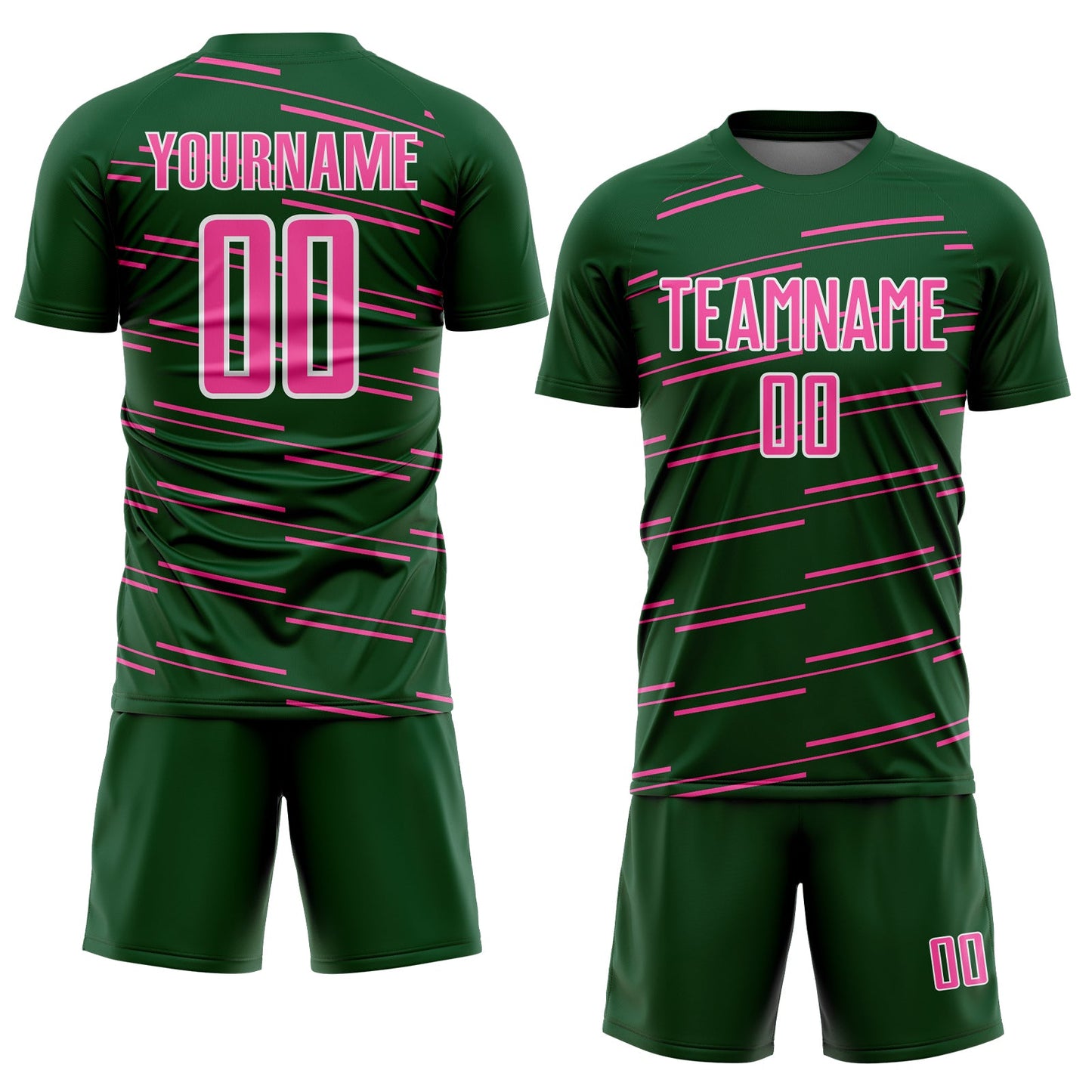 Custom Green Pink-White Diagonal Pinstripes Lines Sports Sublimation Soccer Uniform Jersey view 2
