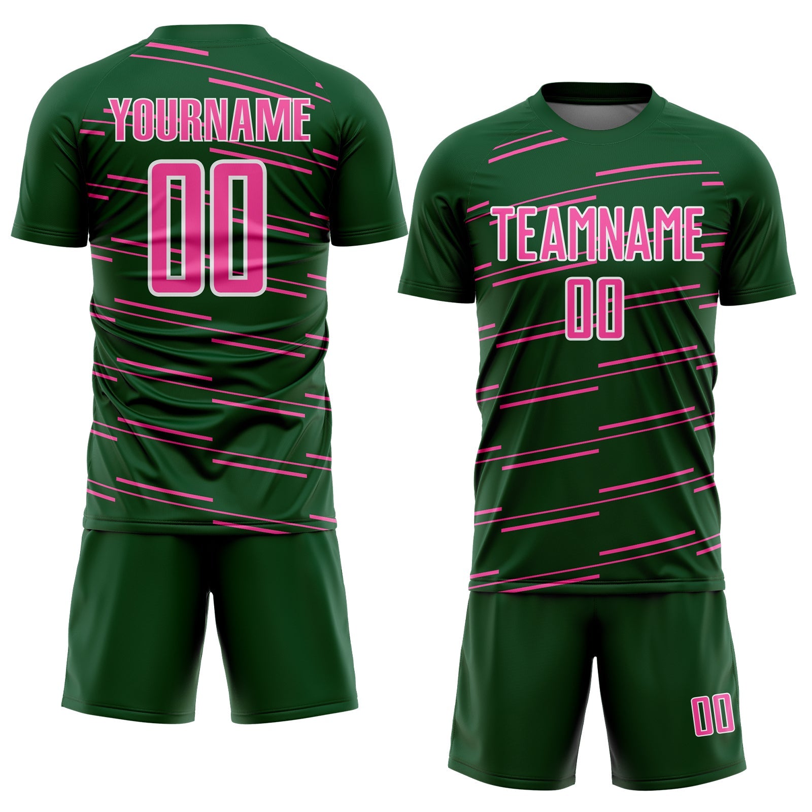 Custom Green Pink-White Diagonal Pinstripes Lines Sports Sublimation Soccer Uniform Jersey view 2