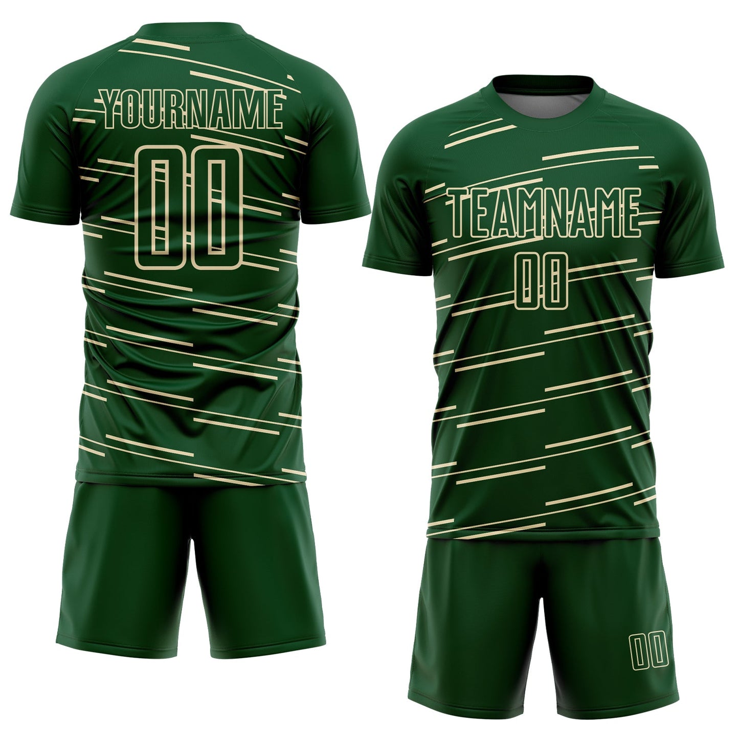 Custom Green Cream Diagonal Pinstripes Lines Sports Sublimation Soccer Uniform Jersey view 2
