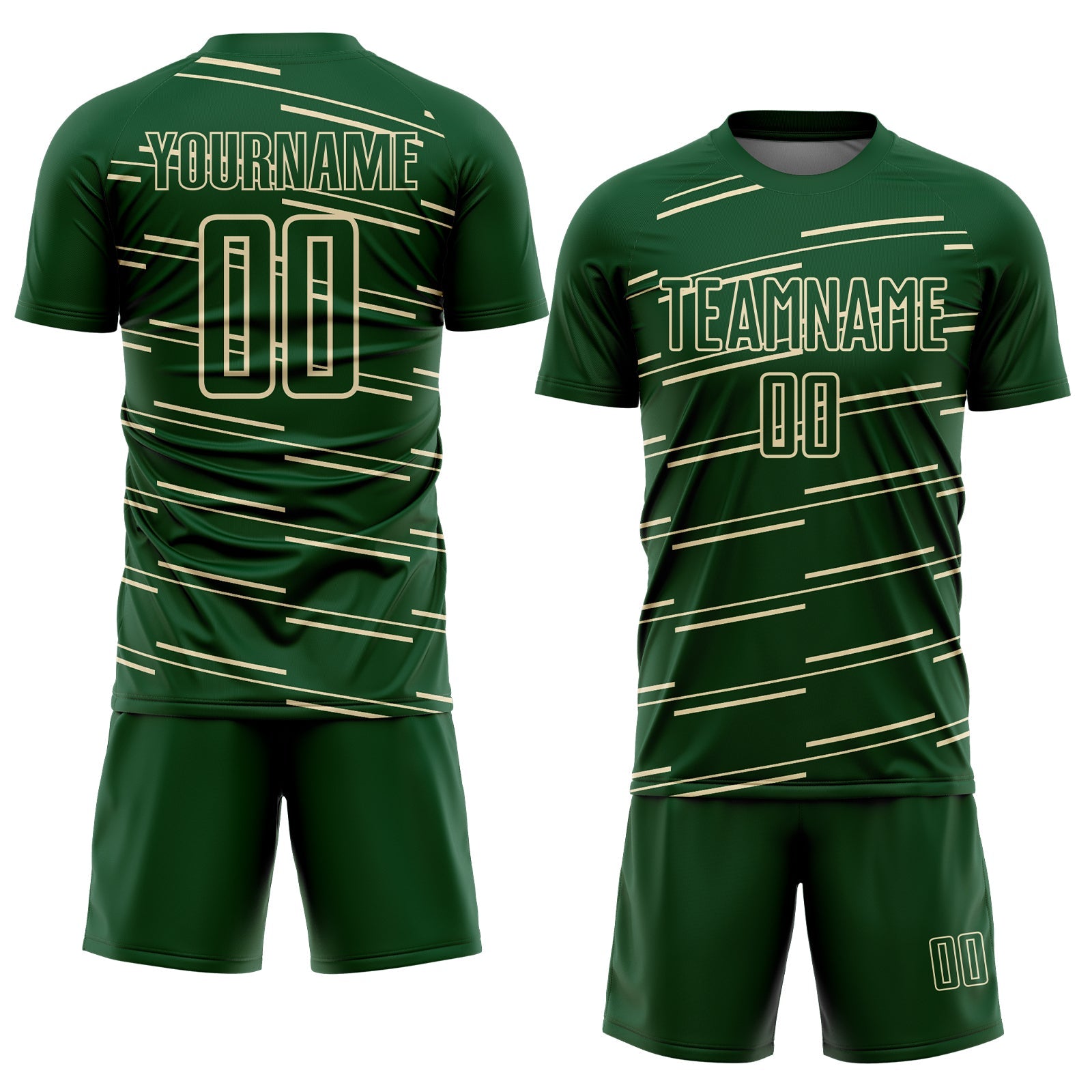 Custom Green Cream Diagonal Pinstripes Lines Sports Sublimation Soccer Uniform Jersey view 2